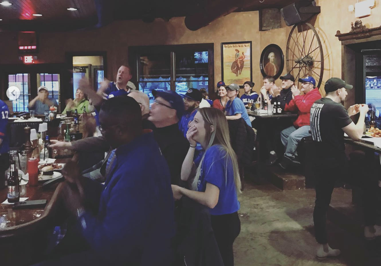 A packed game-night crowd inside The Steer